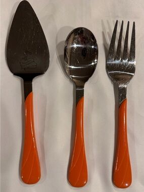 Fiesta ware 3 piece serving set, orange swirl pattern,fork/spoon/cake/pie server